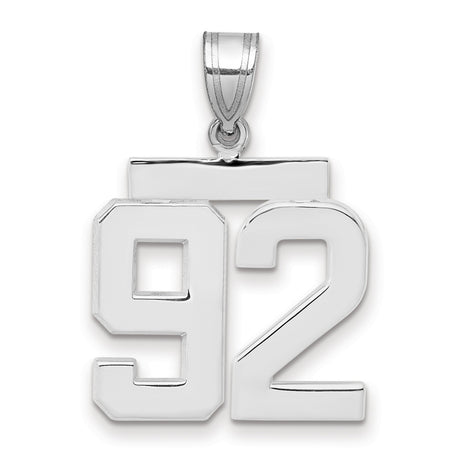 Medium Polished Number 92 Charm Pendant in Real 14k White Gold