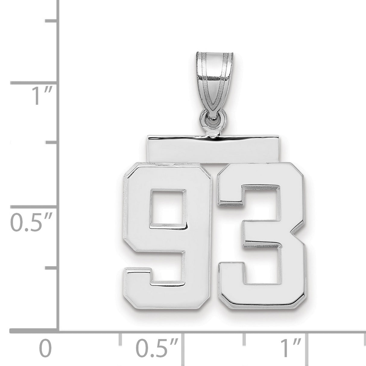 Medium Polished Number 93 Charm Pendant in Real 14k White Gold