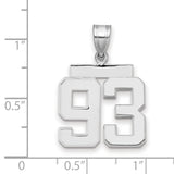 Medium Polished Number 93 Charm Pendant in Real 14k White Gold