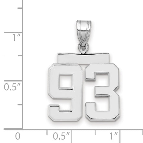 Medium Polished Number 93 Charm Pendant in Real 14k White Gold