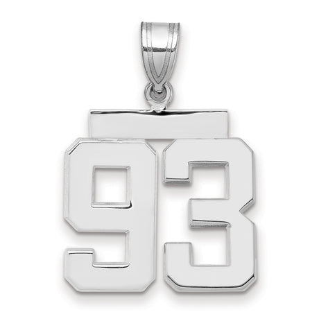 Medium Polished Number 93 Charm Pendant in Real 14k White Gold