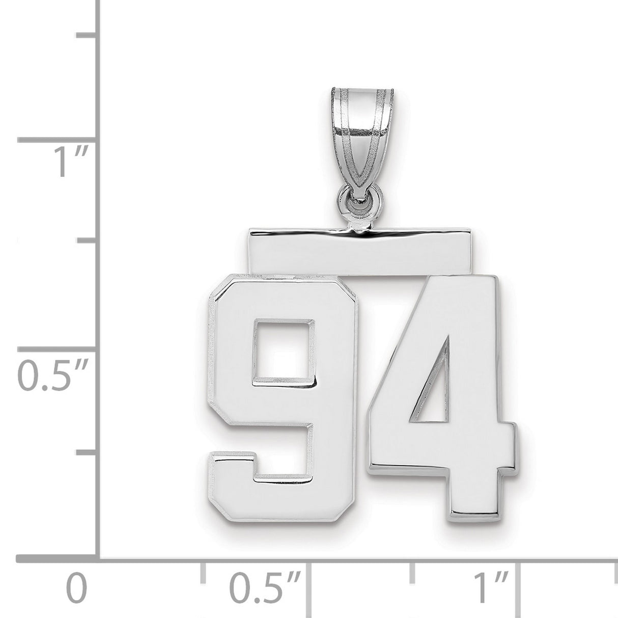 Medium Polished Number 94 Charm Pendant in Real 14k White Gold