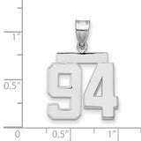 Medium Polished Number 94 Charm Pendant in Real 14k White Gold