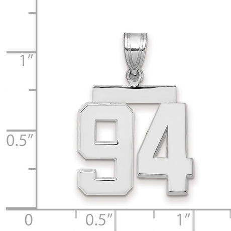 Medium Polished Number 94 Charm Pendant in Real 14k White Gold