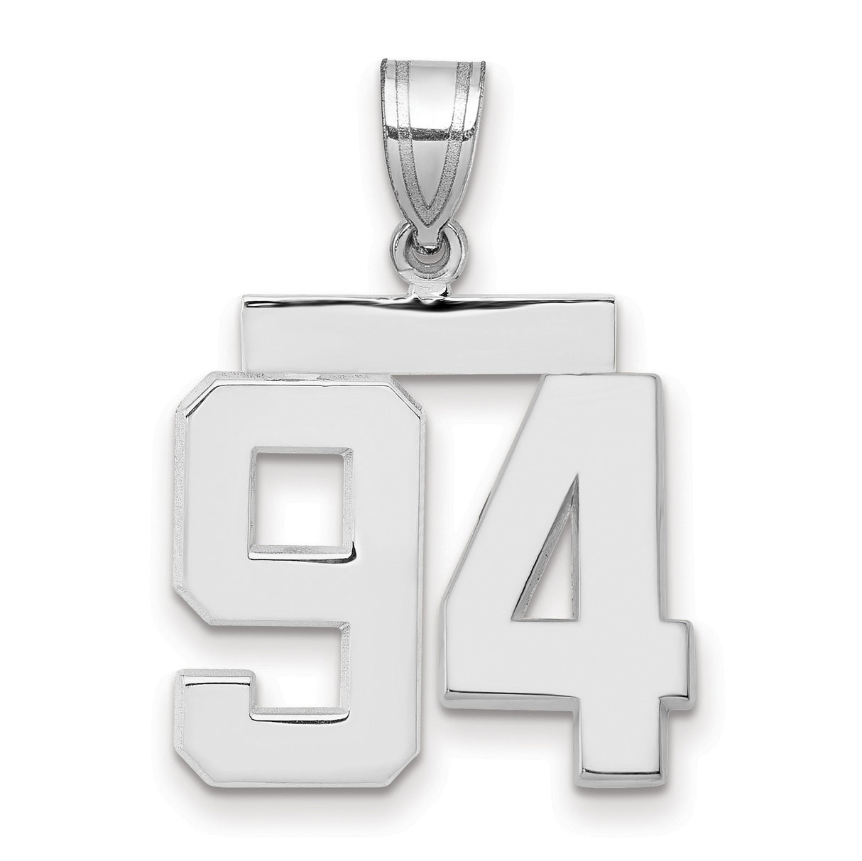 Medium Polished Number 94 Charm Pendant in Real 14k White Gold