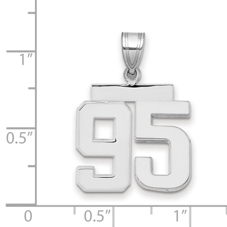 Medium Polished Number 95 Charm Pendant in Real 14k White Gold