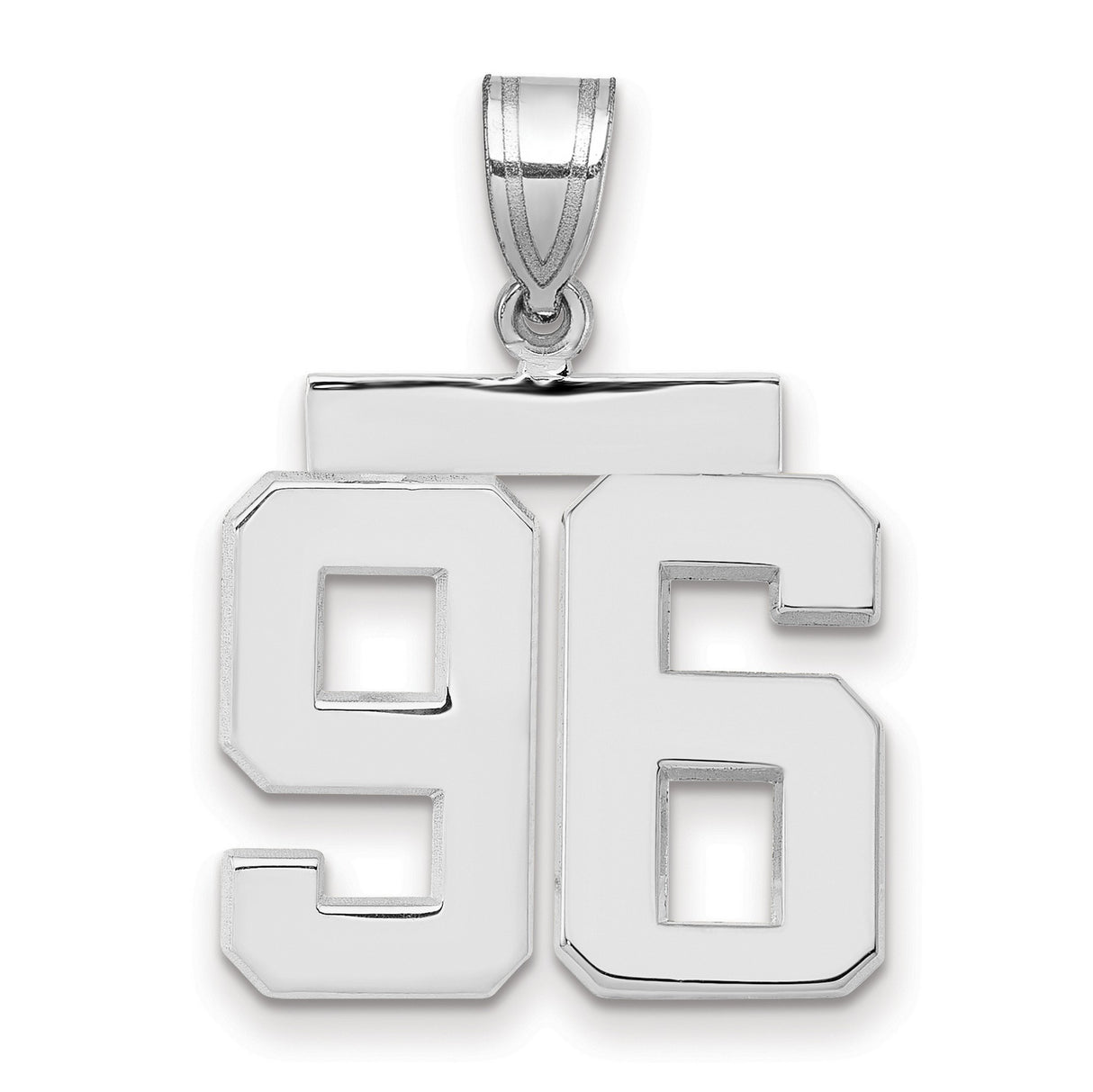 Medium Polished Number 96 Charm Pendant in Real 14k White Gold