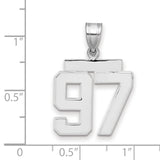 Medium Polished Number 97 Charm Pendant in Real 14k White Gold