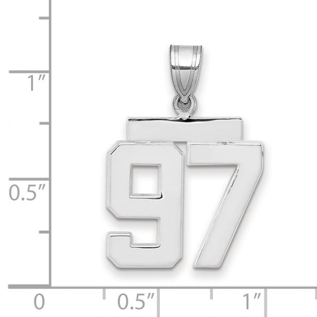 Medium Polished Number 97 Charm Pendant in Real 14k White Gold