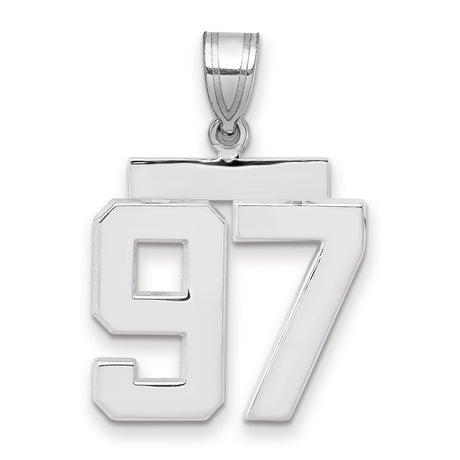 Medium Polished Number 97 Charm Pendant in Real 14k White Gold