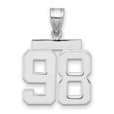 Medium Polished Number 98 Charm Pendant in Real 14k White Gold