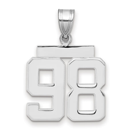 Medium Polished Number 98 Charm Pendant in Real 14k White Gold