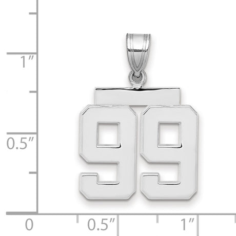 Medium Polished Number 99 Charm Pendant in Real 14k White Gold