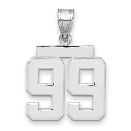 Medium Polished Number 99 Charm Pendant in Real 14k White Gold