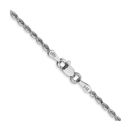 14K White Gold 1.85 mm Rope Chain Necklace, Polished alternate angle