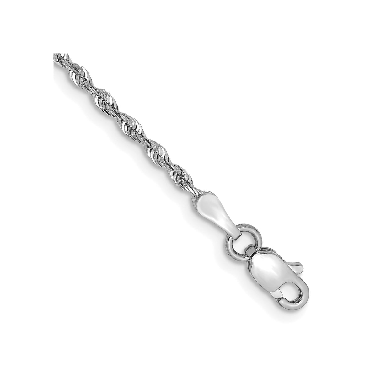 14K White Gold 1.85 mm Rope Chain Anklet, Polished