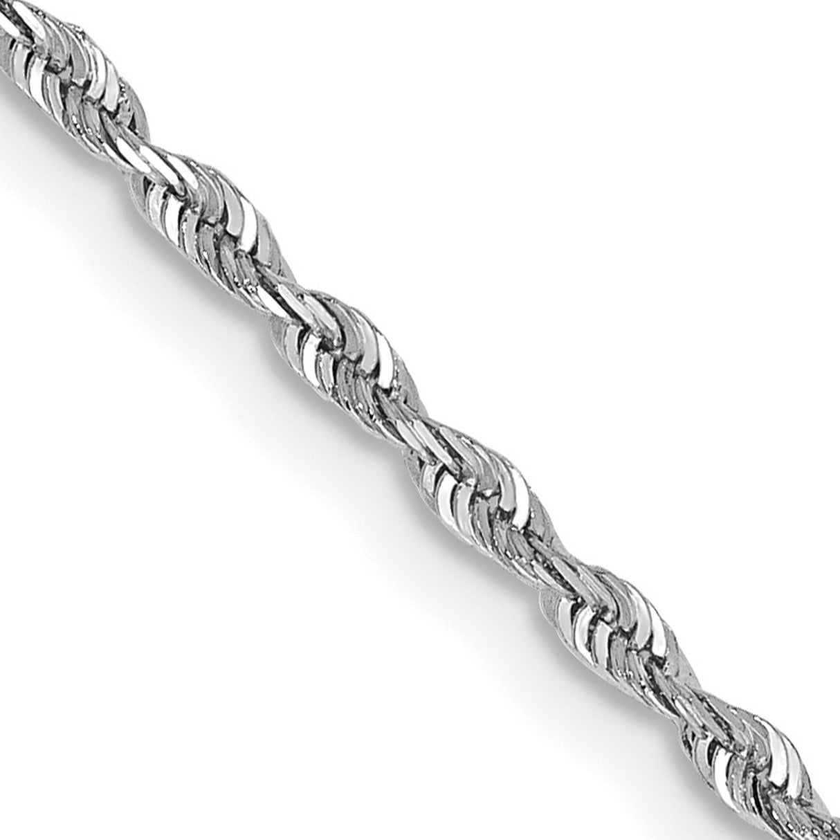 14K White Gold 1.85 mm Rope Chain Necklace, Polished detail view