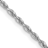 14K White Gold 1.85 mm Rope Chain Necklace, Polished detail view