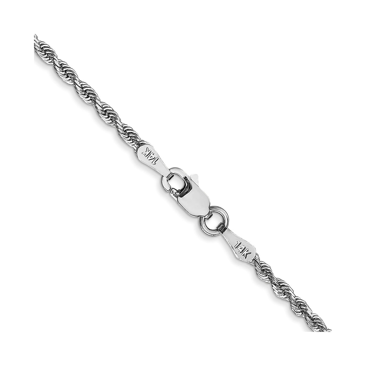 14K White Gold 2 mm Rope Chain Necklace, Polished alternate angle