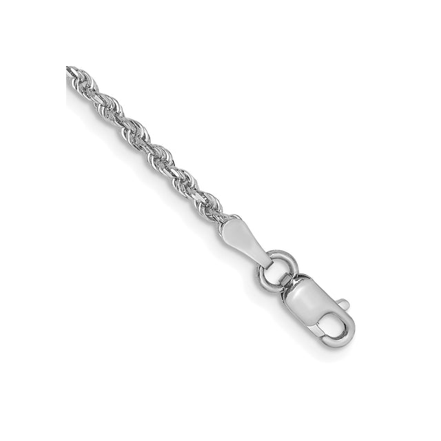 14K White Gold 2 mm Rope Chain Anklet, Polished