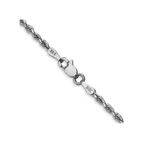 14K White Gold 2.25 mm Rope Chain Necklace, Polished alternate angle