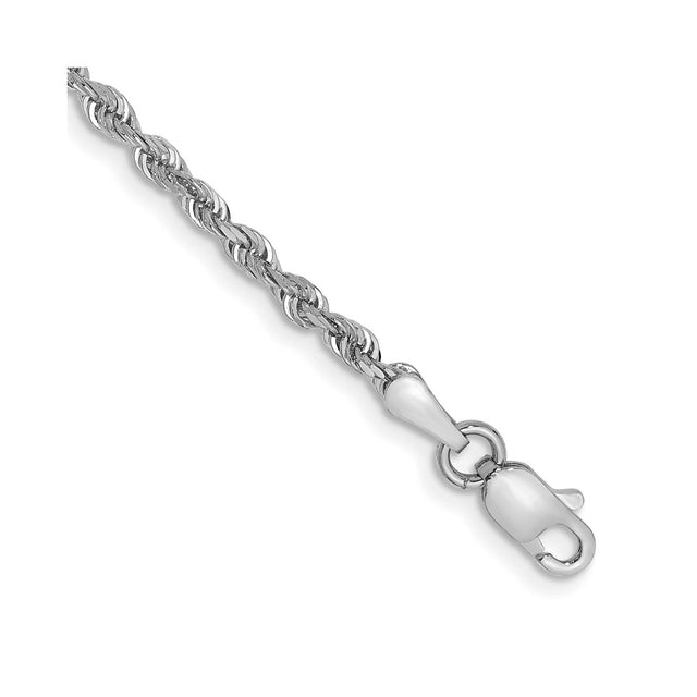 14K White Gold 2.25 mm Rope Chain Anklet, Polished