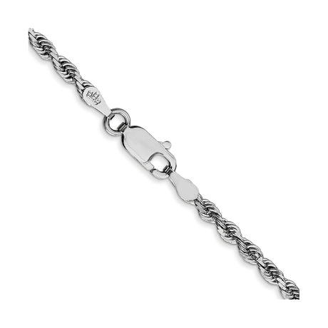 14K White Gold 2.75 mm Rope Chain Necklace, Polished alternate angle