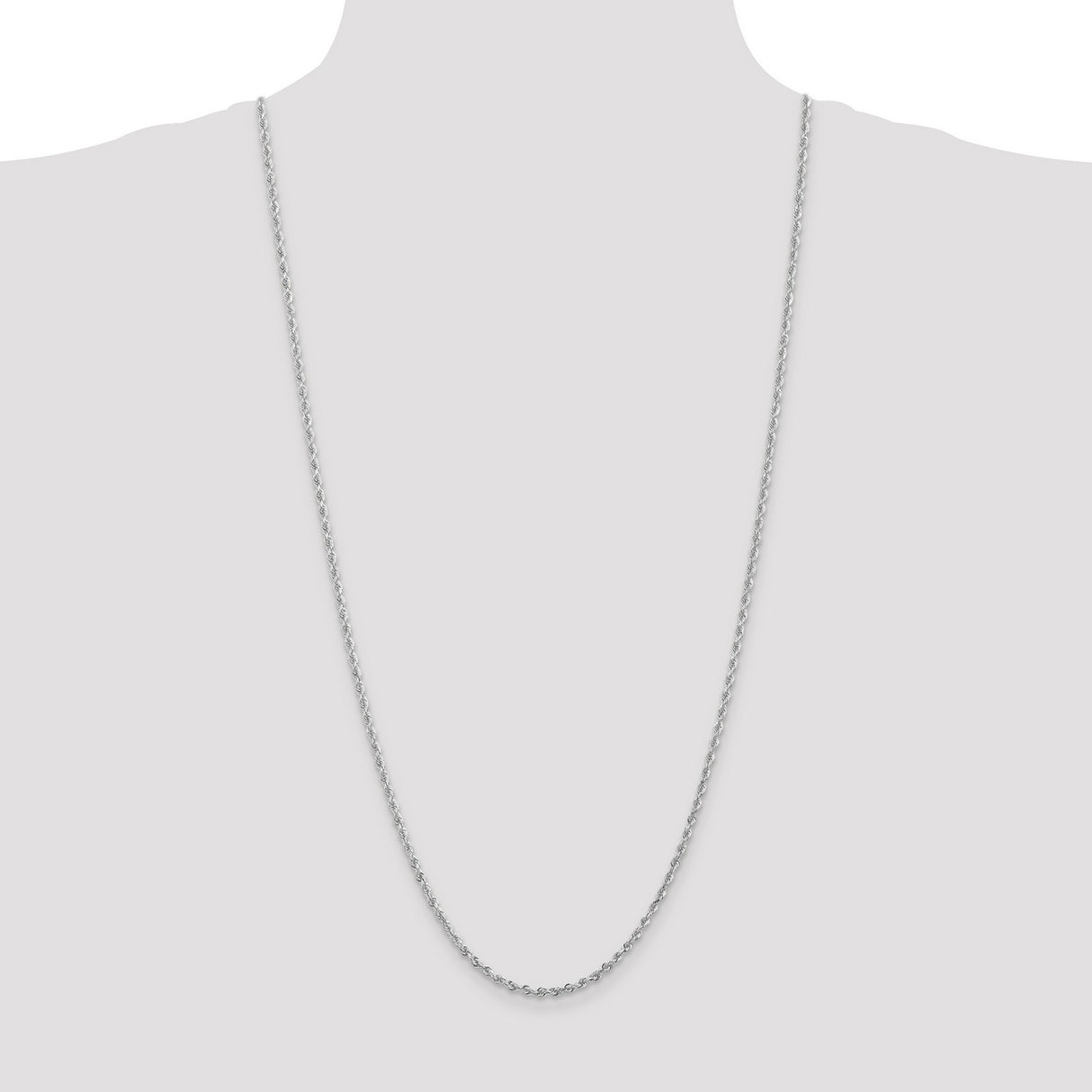 14K White Gold 2.75 mm Rope Chain Necklace, Polished detail view
