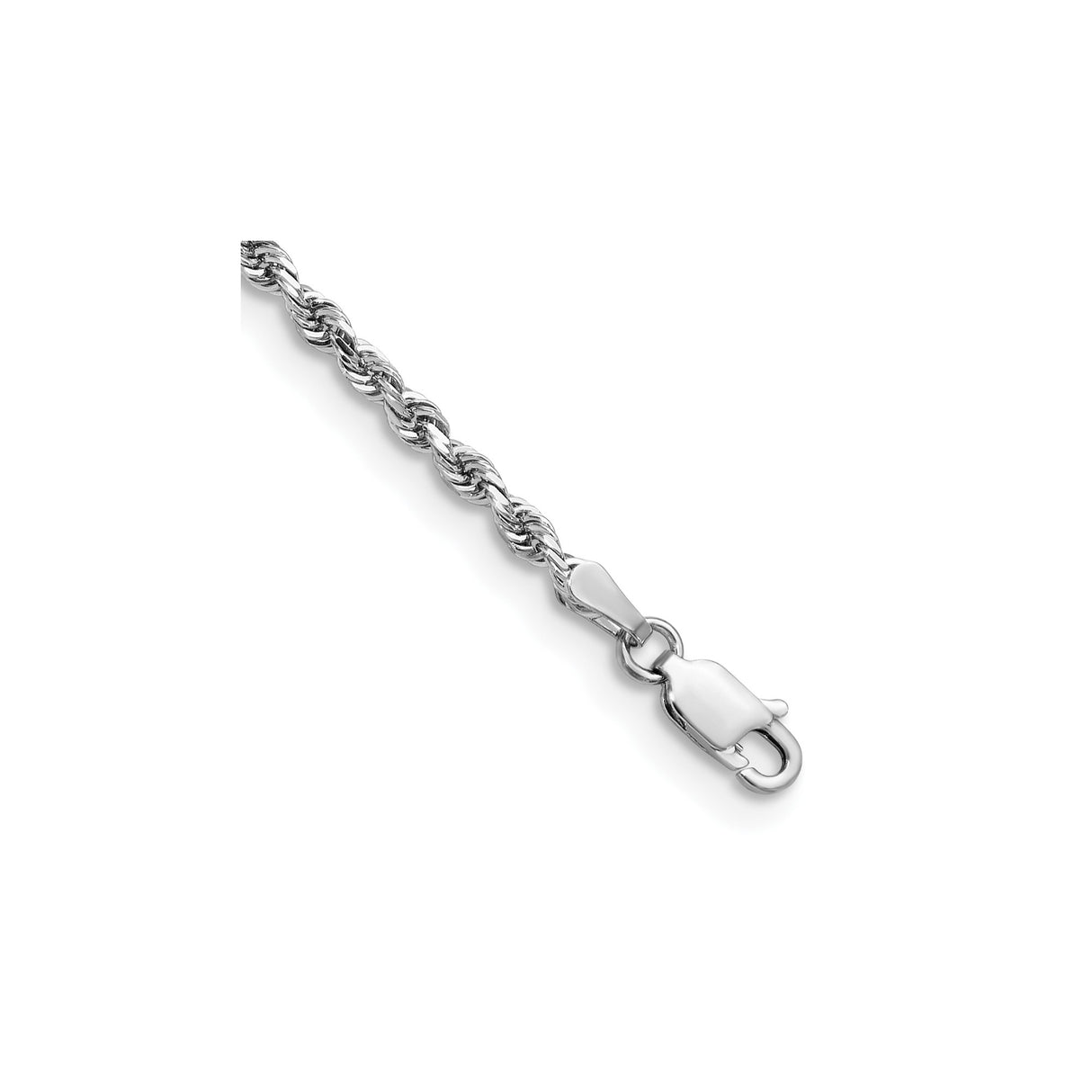 14K White Gold 2.75 mm Rope Chain Anklet, Polished alternate angle
