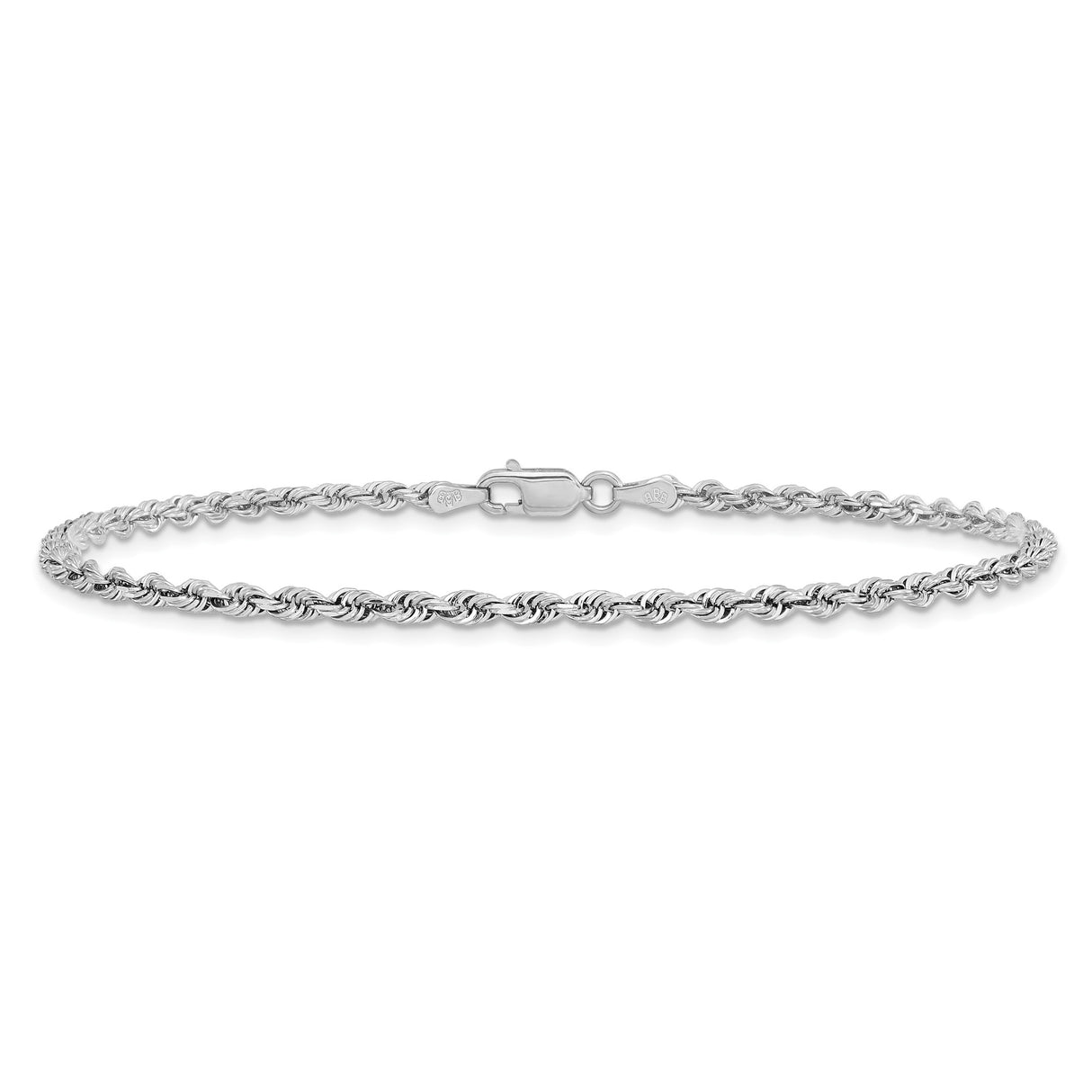 14K White Gold 2.75 mm Rope Chain Bracelet, Polished detail view