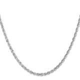 14K White Gold 3 mm Rope Chain Necklace, Polished