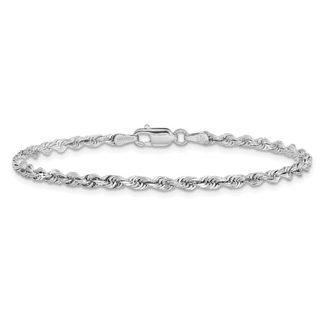 14K White Gold 3 mm Rope Chain Anklet, Polished alternate angle