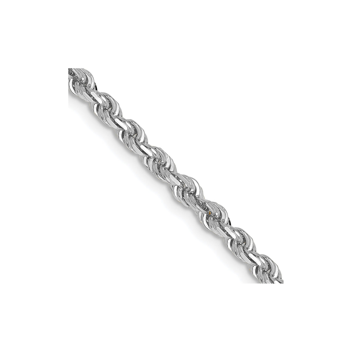 14K White Gold 3 mm Rope Chain Necklace, Polished detail view