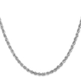 14K White Gold 3.35 mm Rope Chain Necklace, Polished