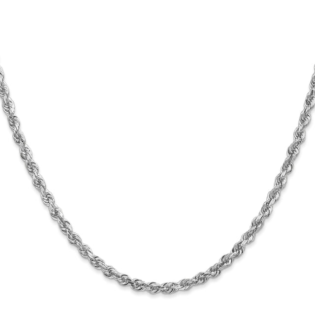 14K White Gold 3.35 mm Rope Chain Necklace, Polished