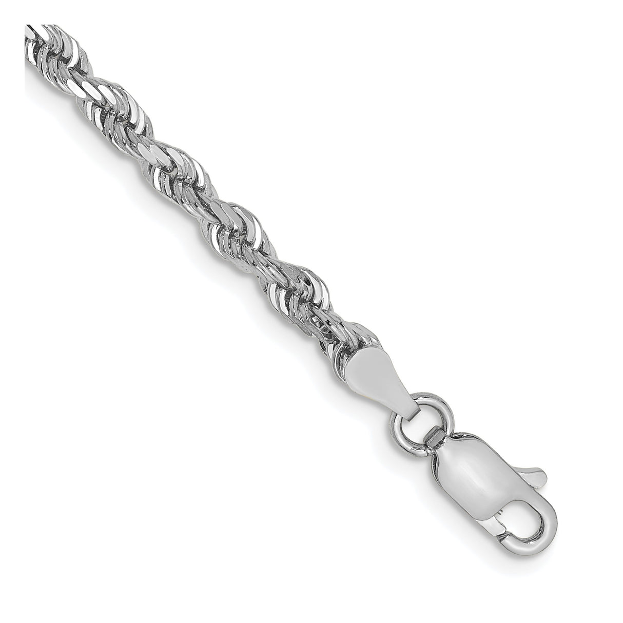14K White Gold 3.35 mm Rope Chain Bracelet, Polished