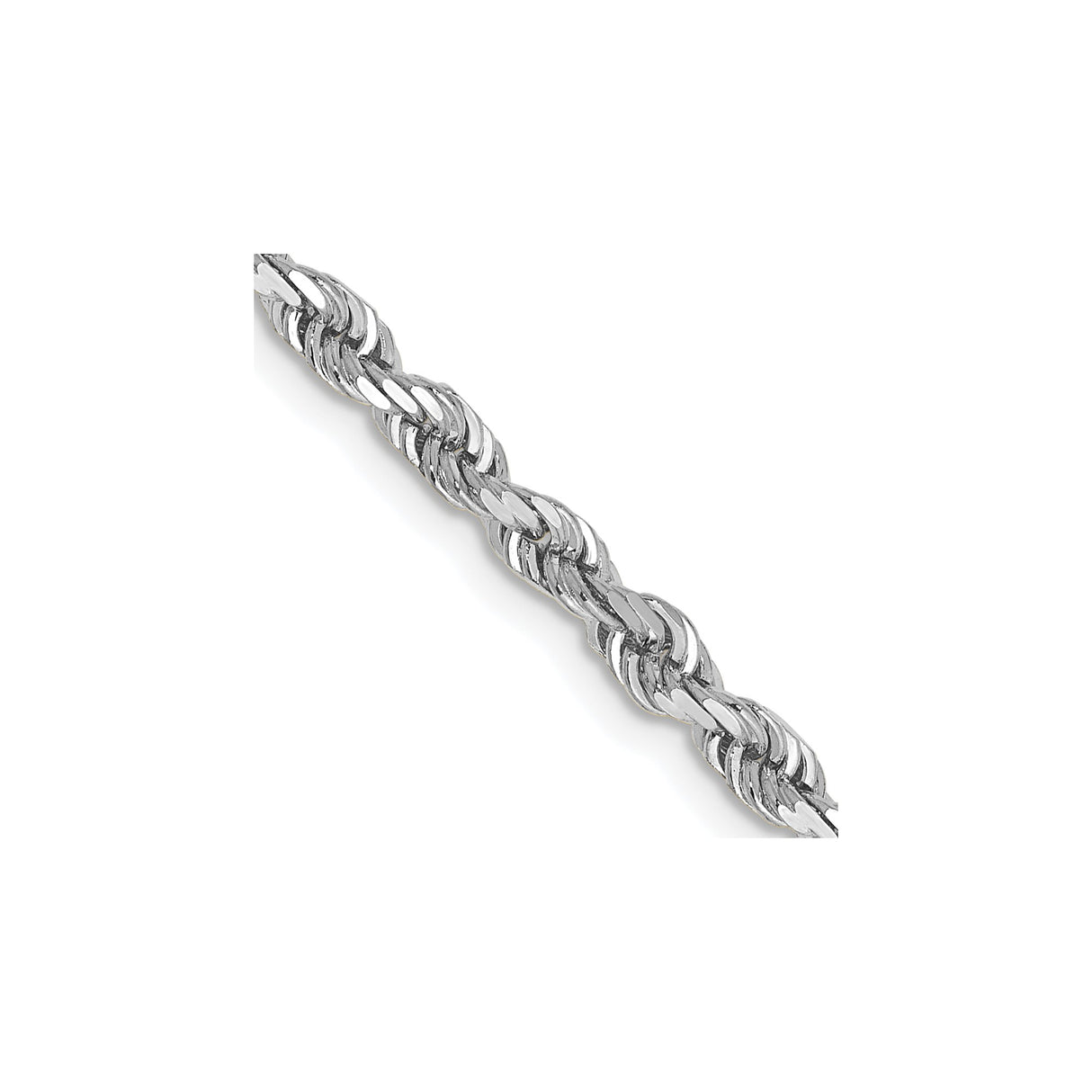 14K White Gold 3.35 mm Rope Chain Necklace, Polished detail view