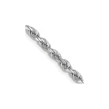 14K White Gold 3.35 mm Rope Chain Necklace, Polished detail view