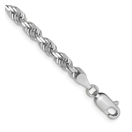 14K White Gold 4 mm Rope Chain Bracelet, Polished alternate angle
