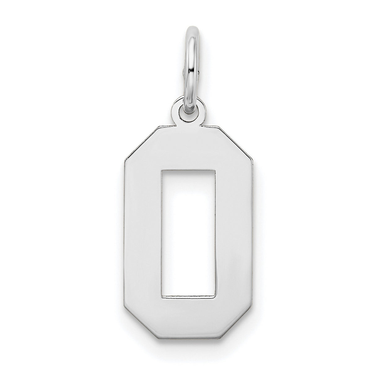 Medium Satin Inlay Number 0 Charm Pendant in Real 14k White Gold