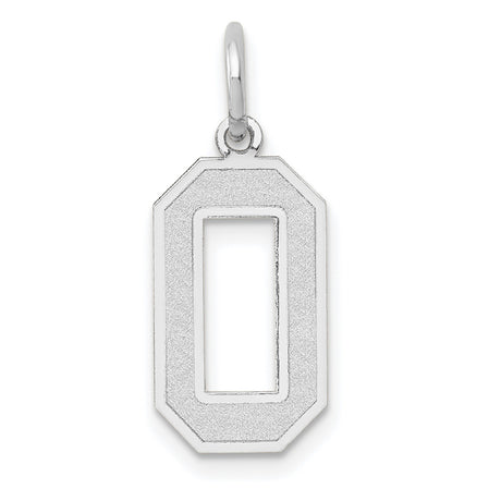 Medium Satin Inlay Number 0 Charm Pendant in Real 14k White Gold