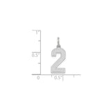 14k White Gold Number Two Pendant Charm, Bold Block Design, Unisex Jewelry