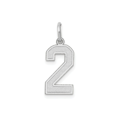 14k White Gold Number Two Pendant Charm, Bold Block Design, Unisex Jewelry