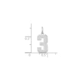 14k White Gold Number 3 Pendant Charm with Textured Finish and Polished Edges