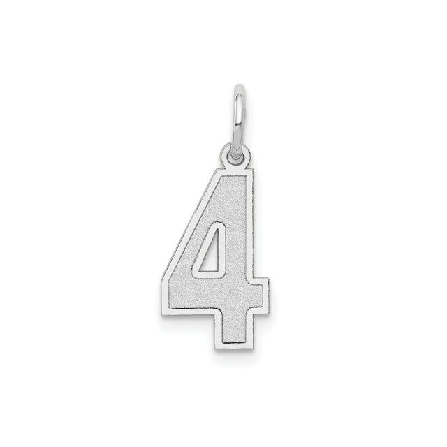 14k White Gold Number 4 Charm Pendant with Polished Satin Finish