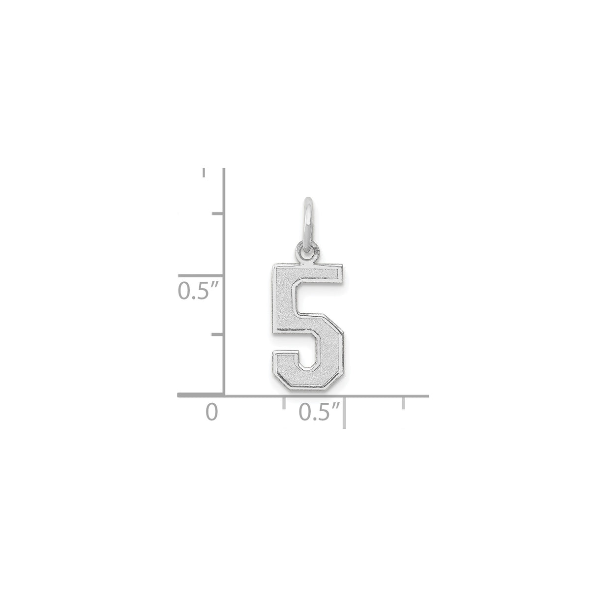 14k White Gold Number Five Charm Pendant, Bold Block Design with Textured Satin Finish