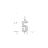 14k White Gold Number Five Charm Pendant, Bold Block Design with Textured Satin Finish