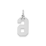14k White Gold Number 6 Pendant Charm, Bold Block Style, Unisex Design