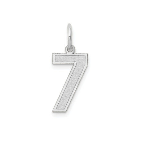 14k White Gold Number 7 Pendant, Textured Finish Minimalist Charm for Women or Unisex Wear