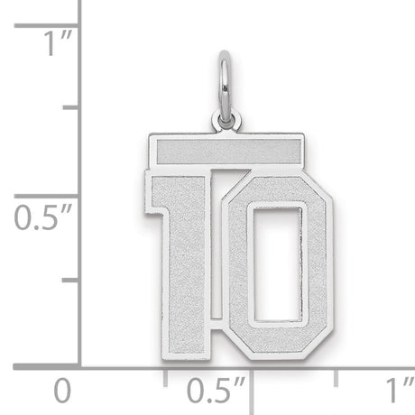 Medium Satin Number 10 Charm Pendant in Real 14k White Gold